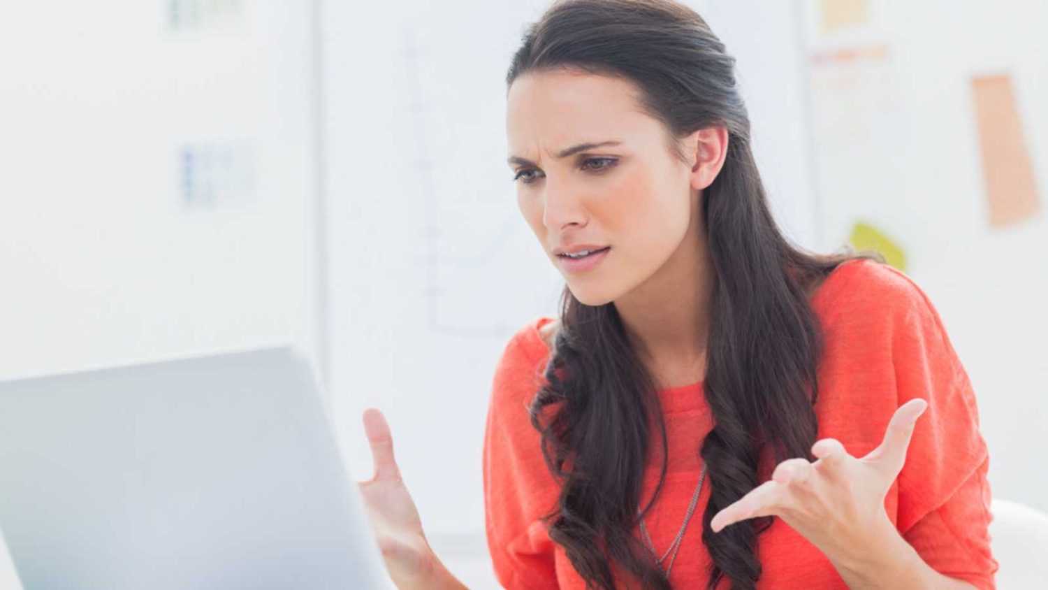 Woman in computer stressed