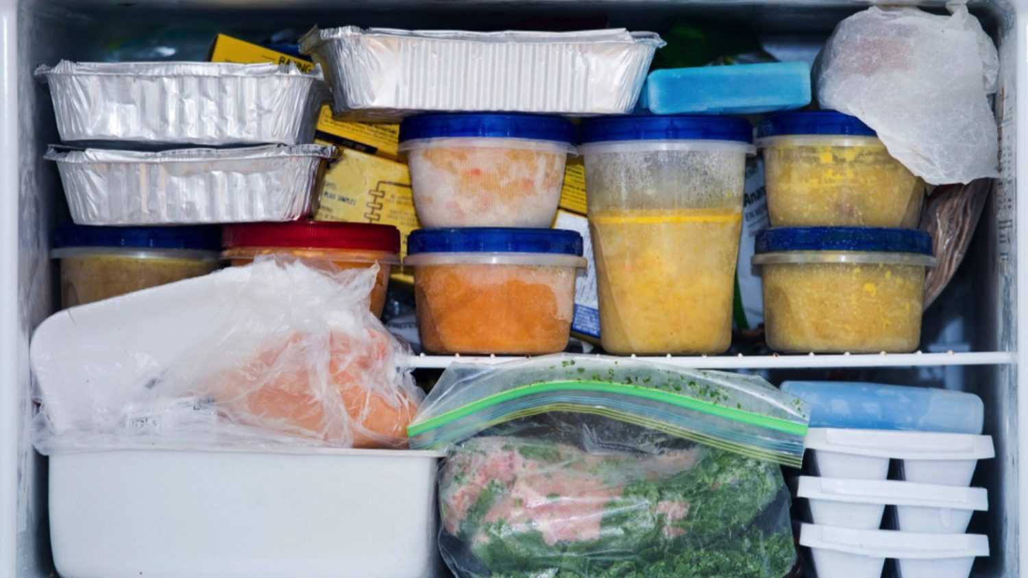 Food stacked in freezer