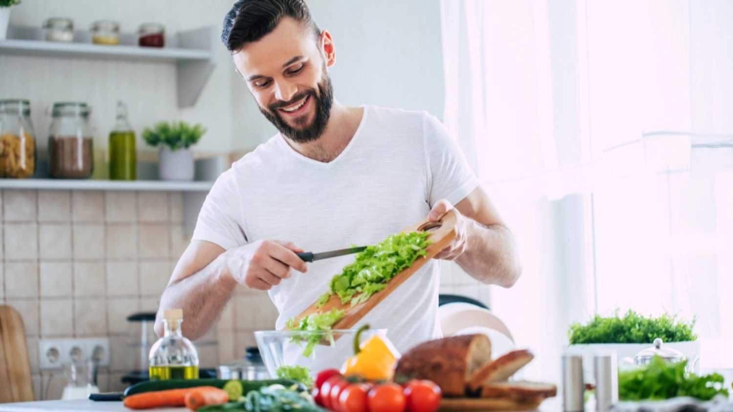 Handsome man preparing food