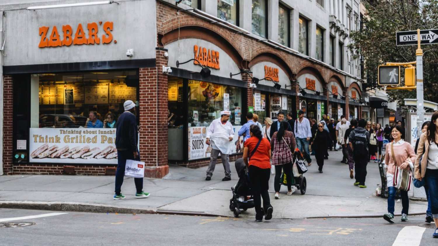 New York, USA - September 22, 2015: Zabars is a specialty food store located on the corner of Broadway and West 80th Street. It is famous for its delicacies and a variety of cheeses.